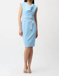 Joseph Ribkoff - Cowl Neck Belted Waist Sheath Dress