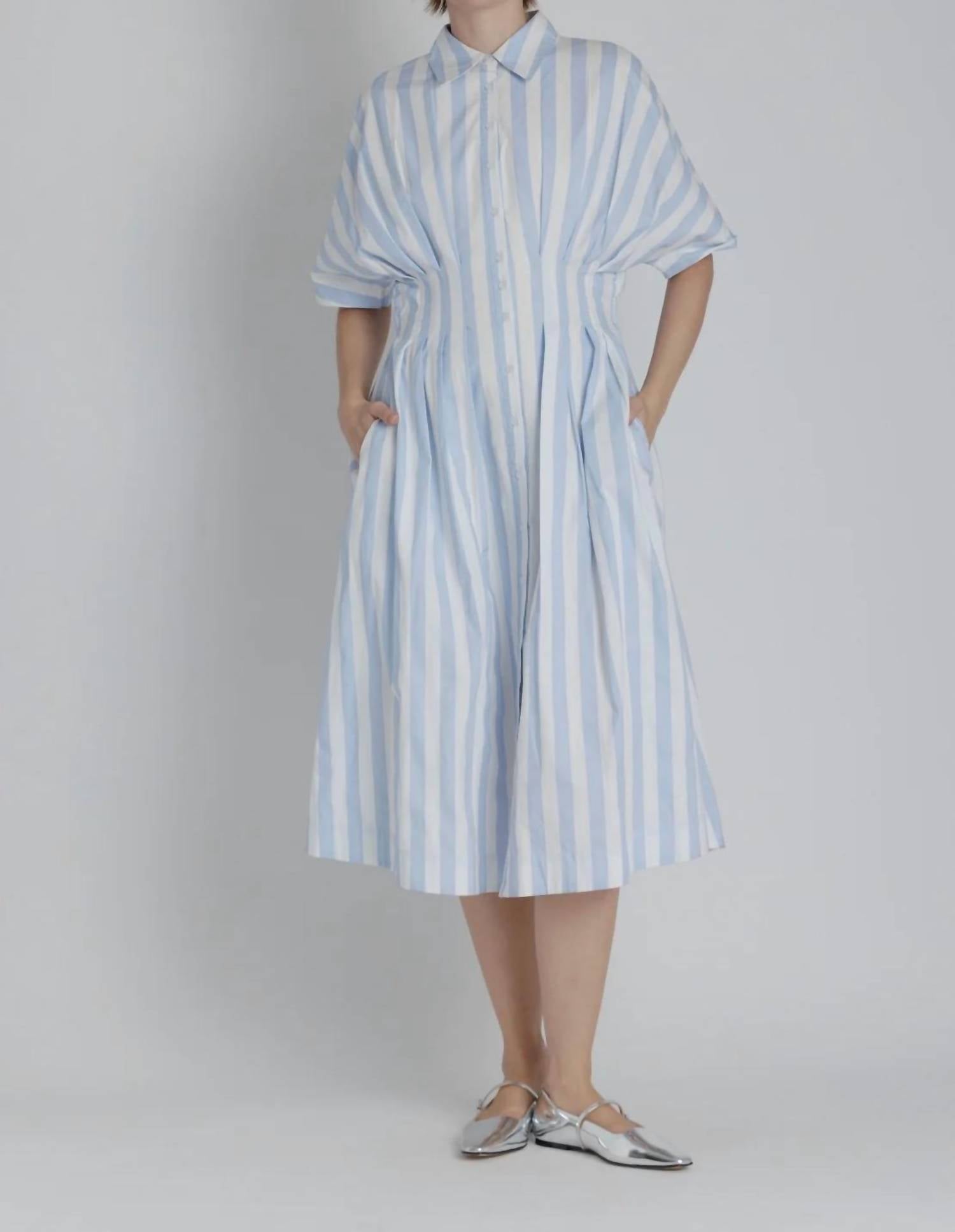 Aureum - Women's Striped Pleated Midi Dress