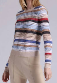 Minnie Rose - Plaited Mesh Stripe Long Sleeve Crew Top