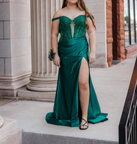 Sherri Hill Off The Shoulder Fitted Prom Dress in emerald - women's dress