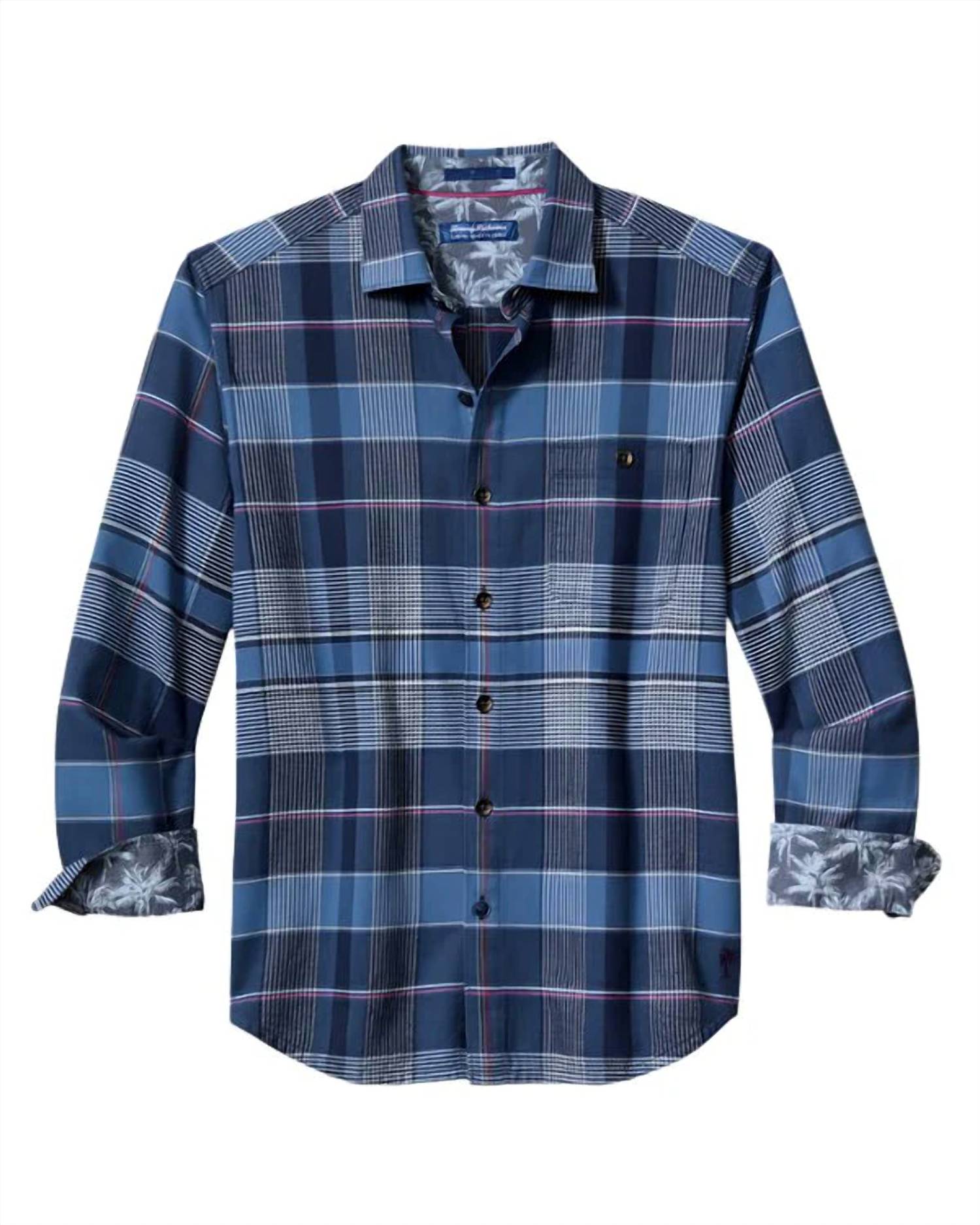 TOMMY BAHAMA MEN'S CANYON BEACH PEBBLE CAY PLAID SHIRT in dockside blue - men's long sleeve top