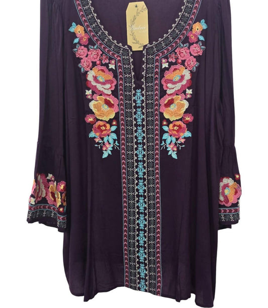 Andree By Unit - Women's Embroidered Floral Tunic Top
