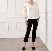 Karen Kane Lantern Sleeve Crystal Rhinestone Button Satin Top in cream - women's blouse - view 4