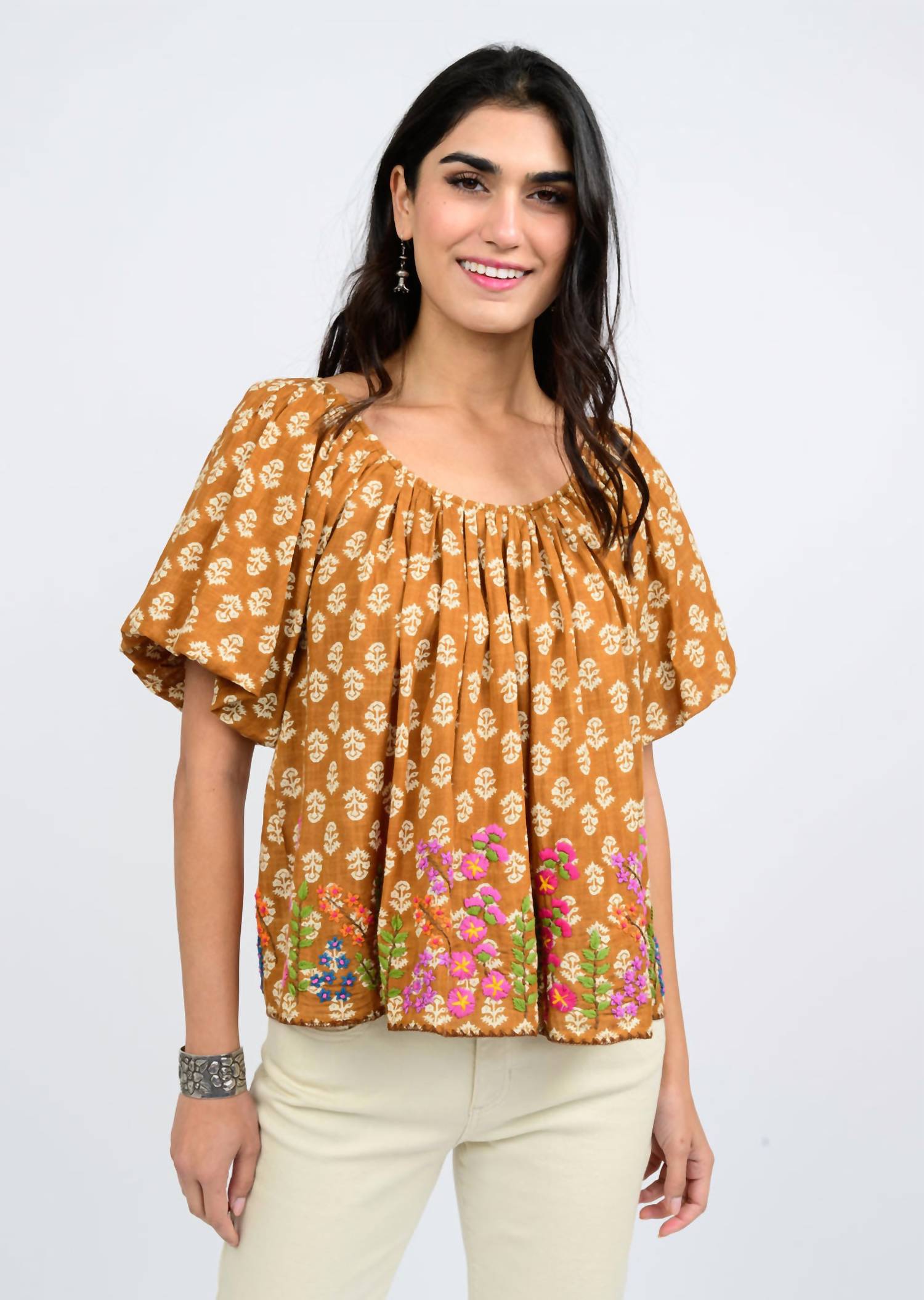Ivy Jane Garden Of Flowers Top in rust - women's blouse - alternate view