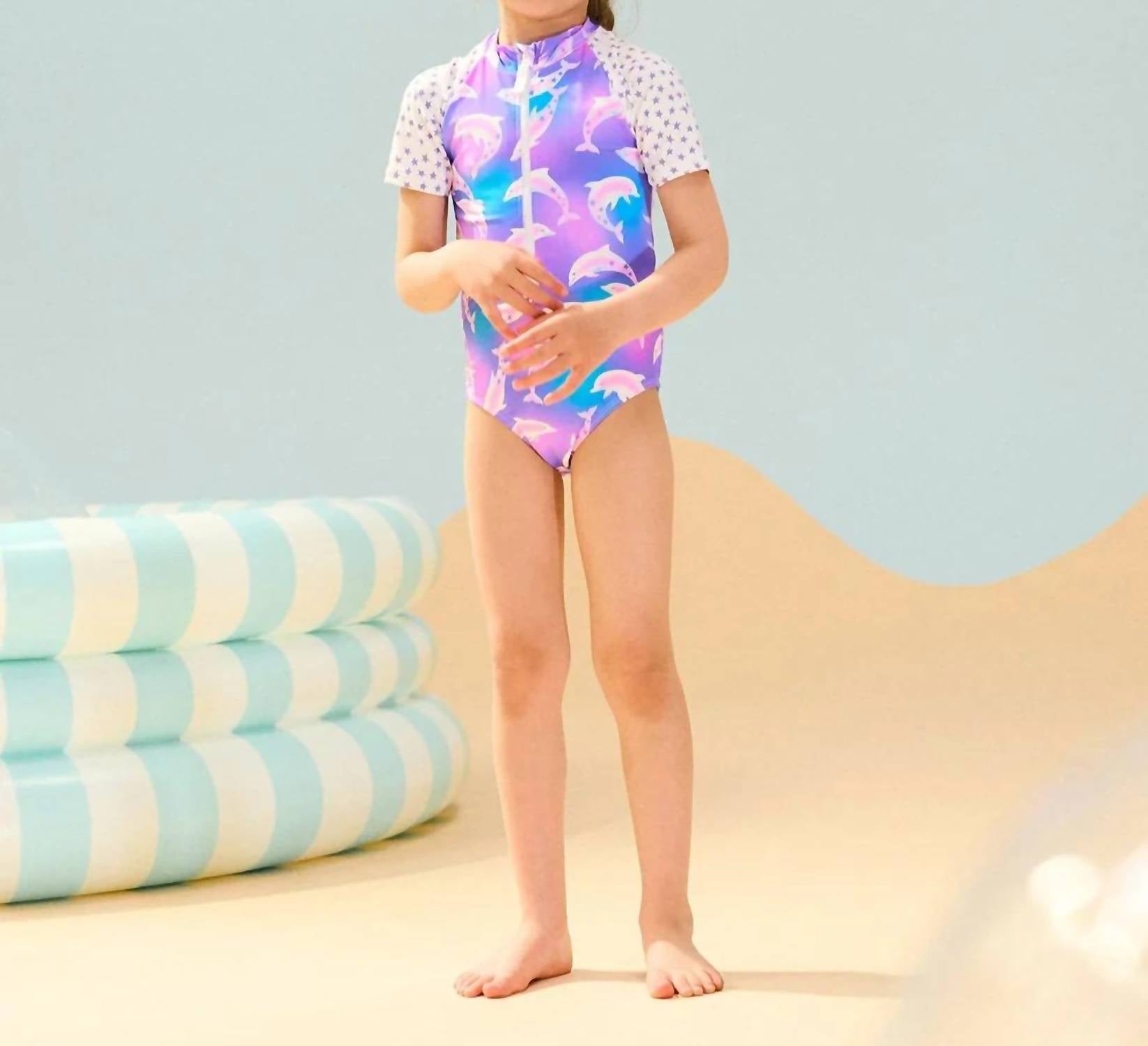 Hatley - Girl's Airbrush Dolphins Rashguard One Piece Swimsuit