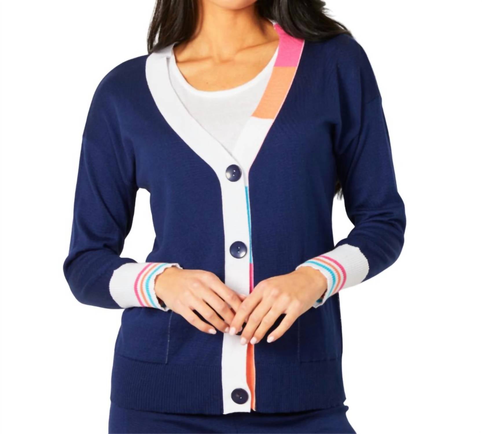 V-Neck Stripe Button Cardigan