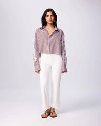 Theo The Label - Echo Cropped Embroidered Stripe Shirt