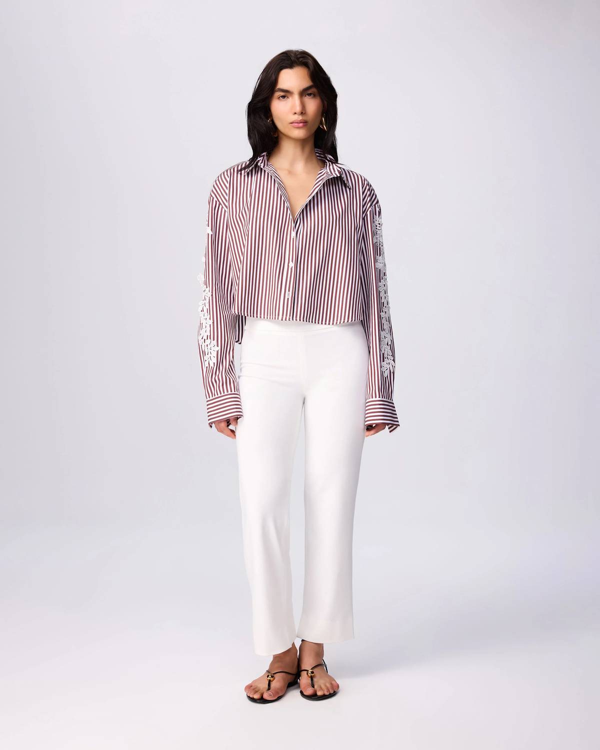 Theo The Label - Echo Cropped Embroidered Stripe Shirt