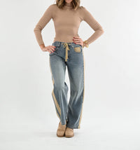 Ee:Some - Mineral Washed Drawstring Side Stripe Jeans