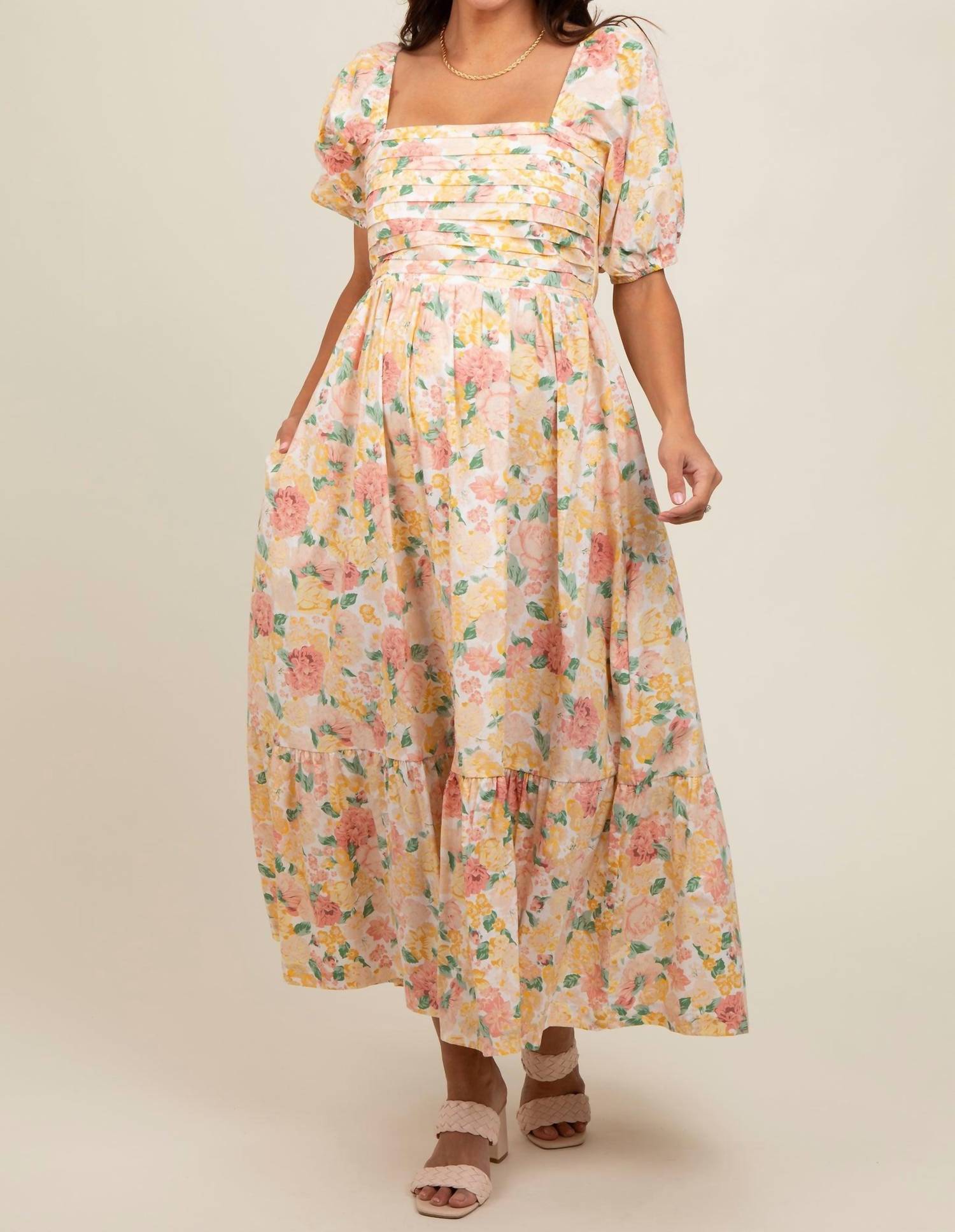 Baevely By Wellmade - Maven Pleated Bodice Floral Dress