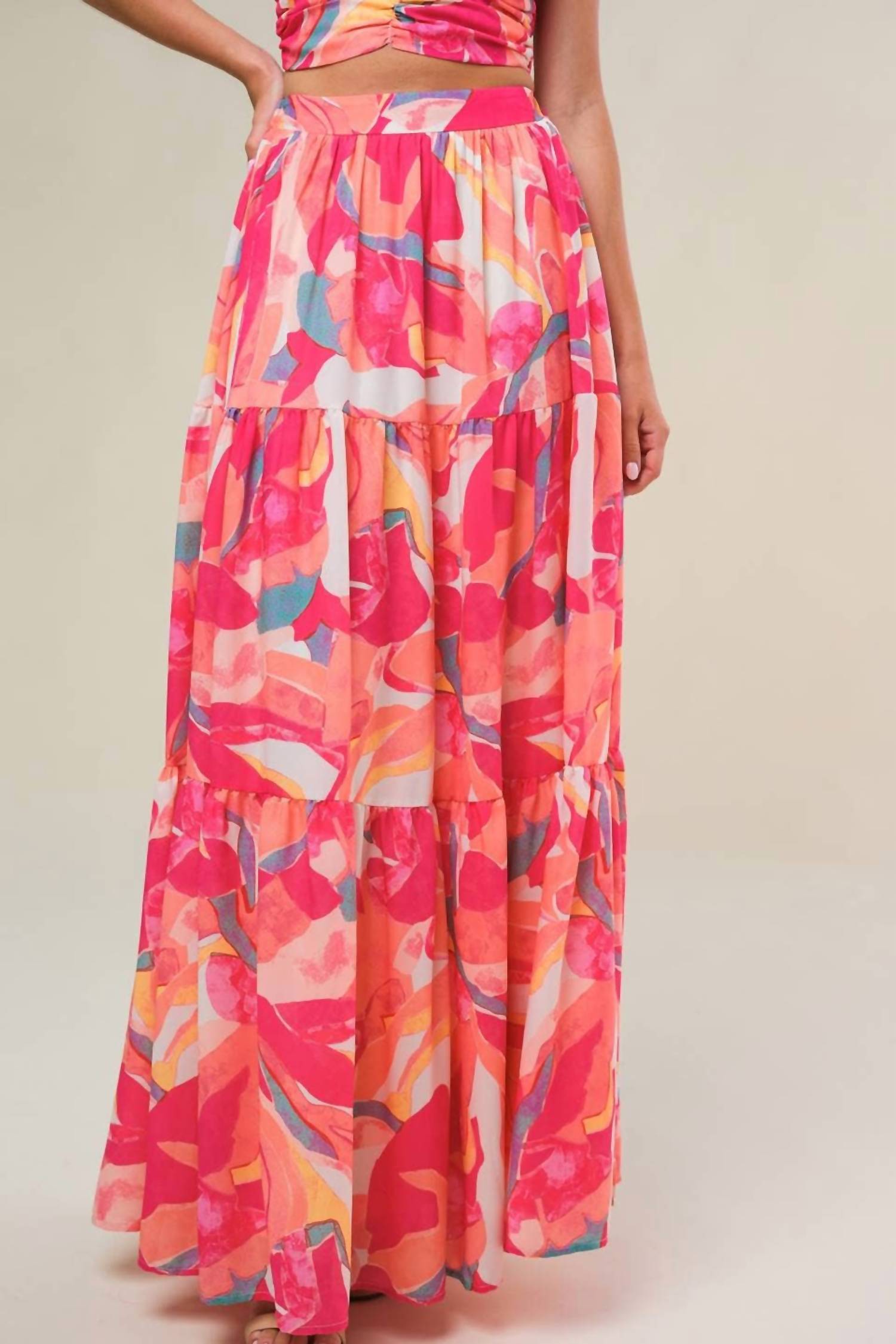 Flying Tomato - Coco Printed Woven Top And Maxi Skirt Set