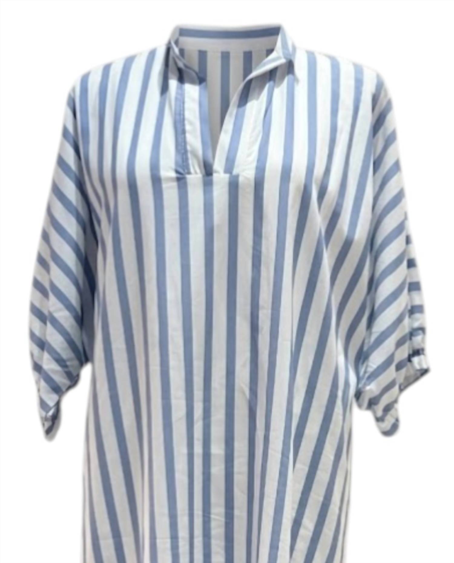 ADRIENNE Women's Blakely Ten Stripe Dress in lt blue - women's dress - detail view