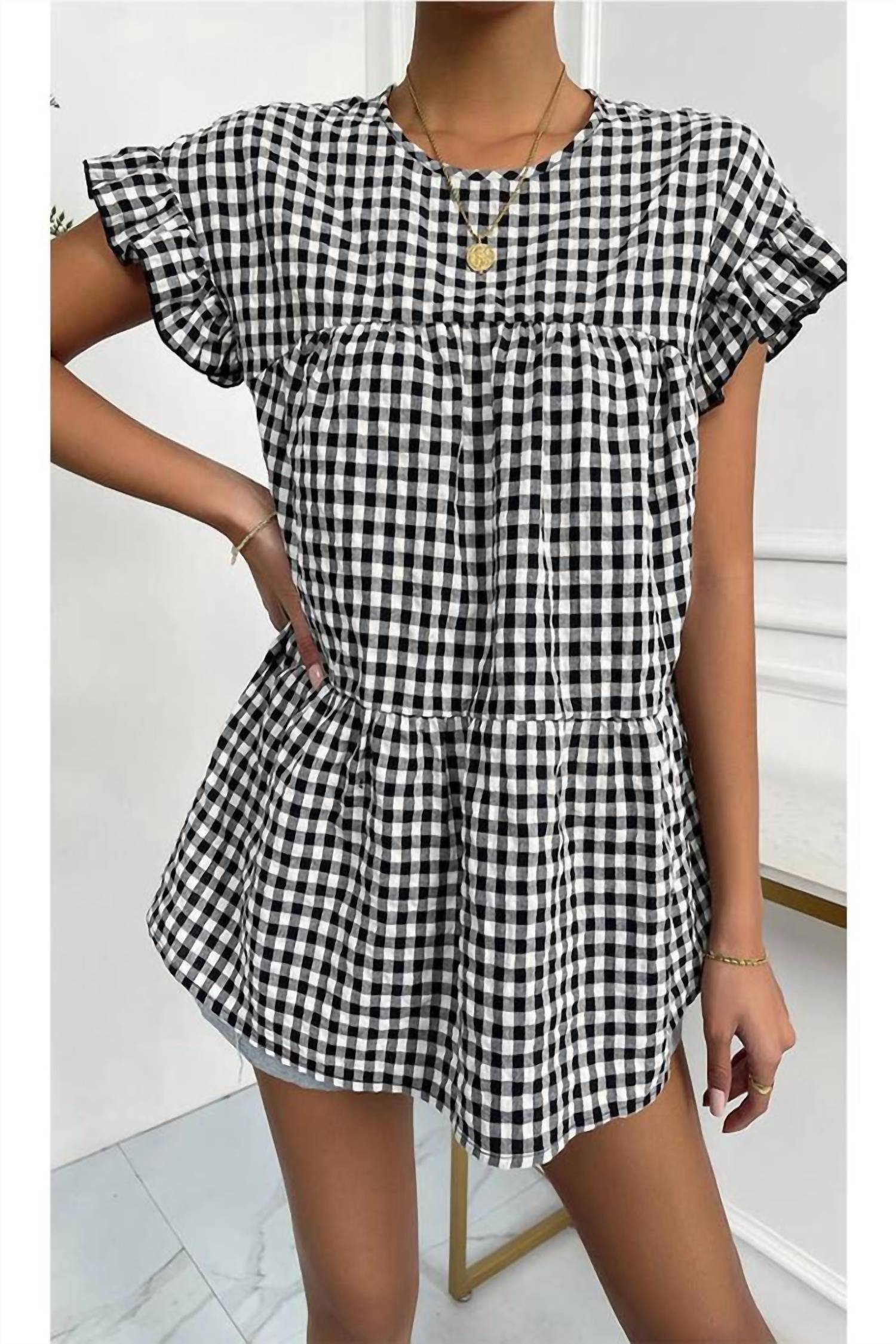 Doublju - Plaid Ruffle Top