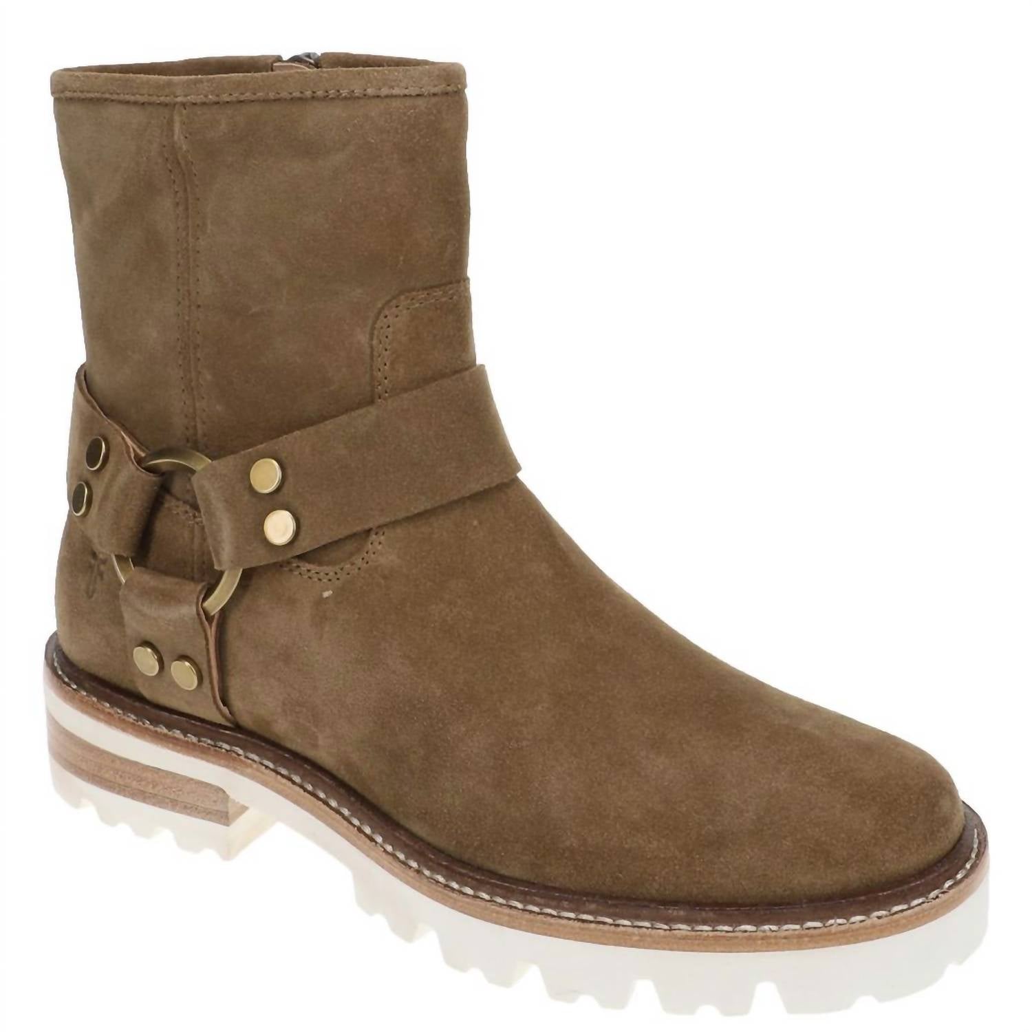 Frye Women's Olivia Harness Short Suede Comfort Boots in almond - women's shoe