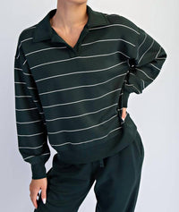 Rae Mode - Women's Modal Scuba Stripe Polo Top
