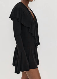Norma Kamali - Long Sleeve Deep V Ruffle Mini Dress
