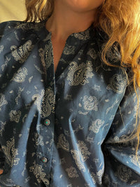 TASHA POLIZZI Women's Marie Paisley Blouse in navy - women's blouse - detail view