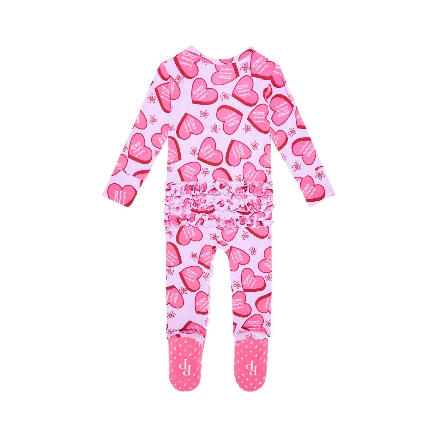 Posh Peanut - Baby Girls Ruffled Zippered Footie