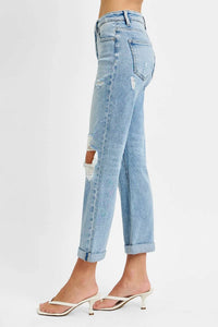 Risen - Tummy Control High Rise Straight Double Roll Up Jeans