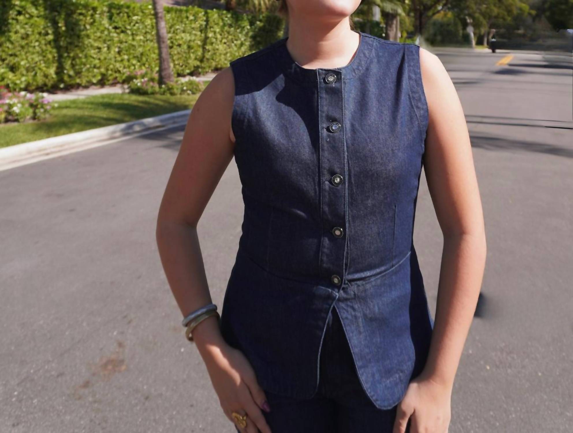 Favorite Daughter Women's The Clocking In Top in top in blue denim - men's shirt - view 4