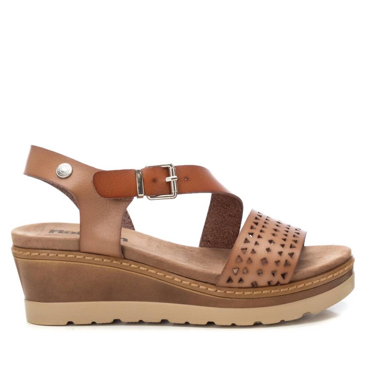 Xti Women's Crossed Strap Wedge Sandals in taupe - women's sandal - detail view
