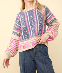Very J - Women's Opal Oversized Cozy Printed Knit Sweater