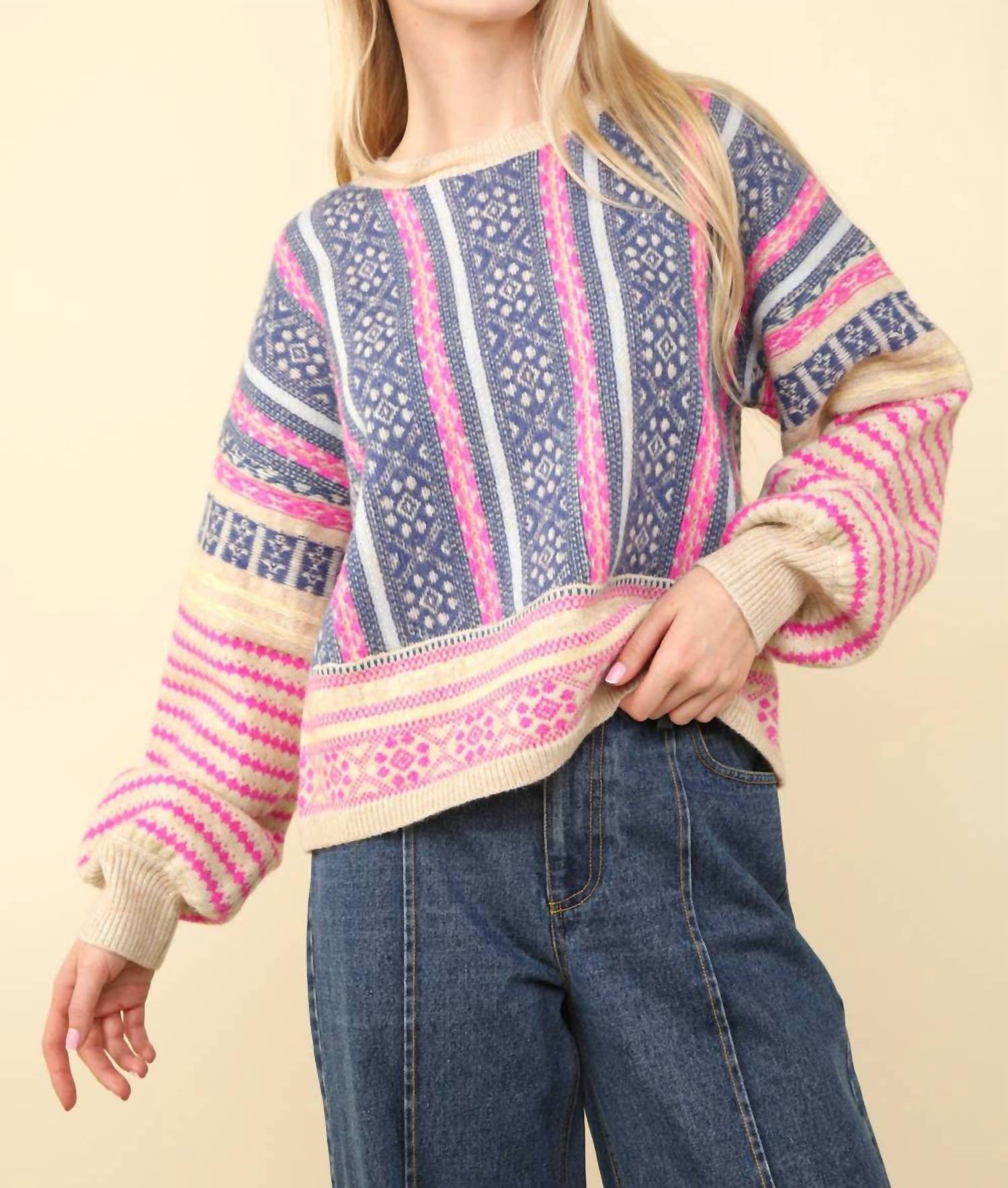 Very J - Women's Opal Oversized Cozy Printed Knit Sweater