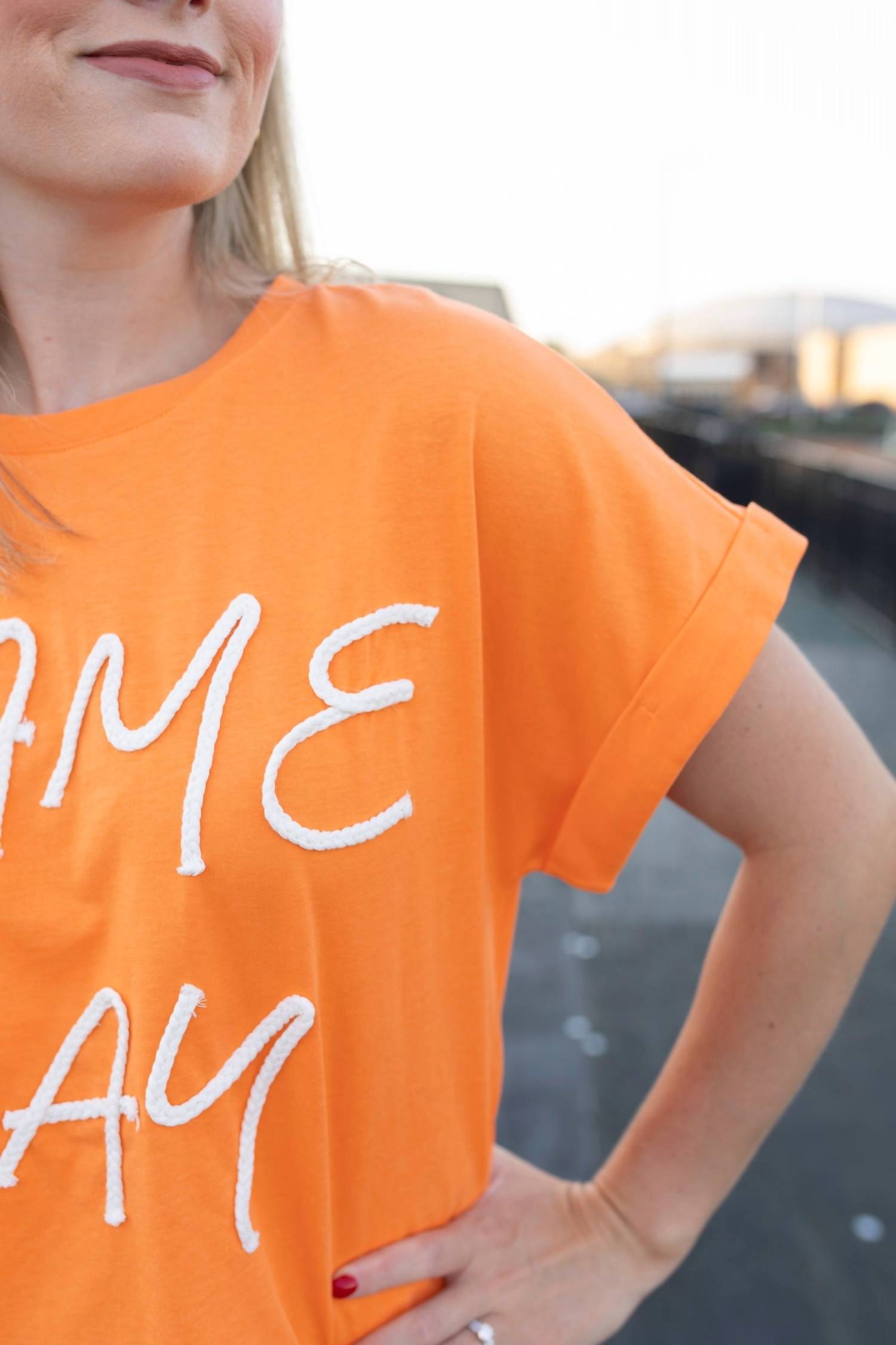 LE LIS Wake Up It's Gameday Rope Top in orange - women's t-shirt - alternate view