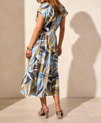 Tribal - Short Sleeve V Neck Tiered Dress