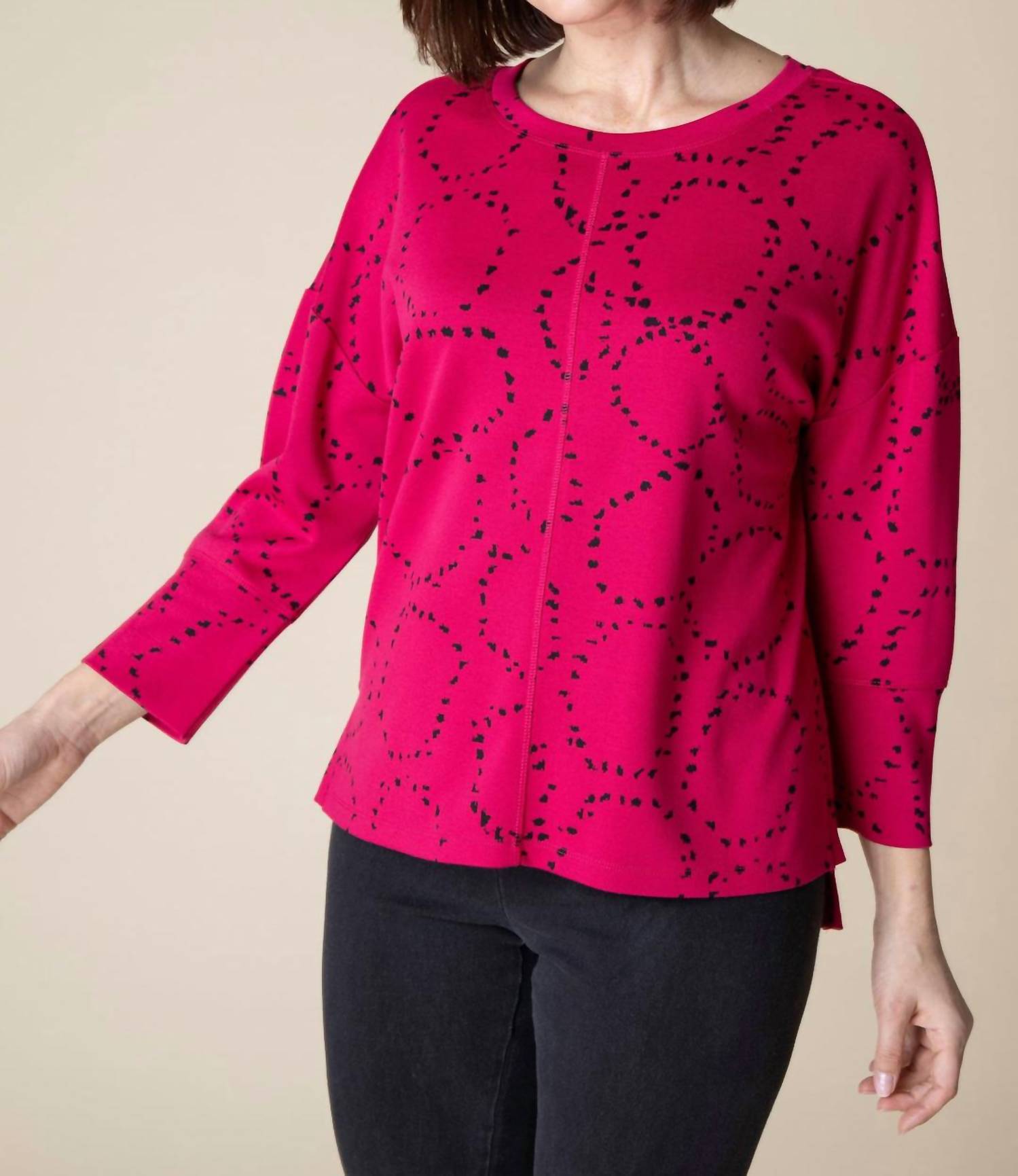 habitat Circle Knit Boxy Crew Top in merlot - women's long sleeve top