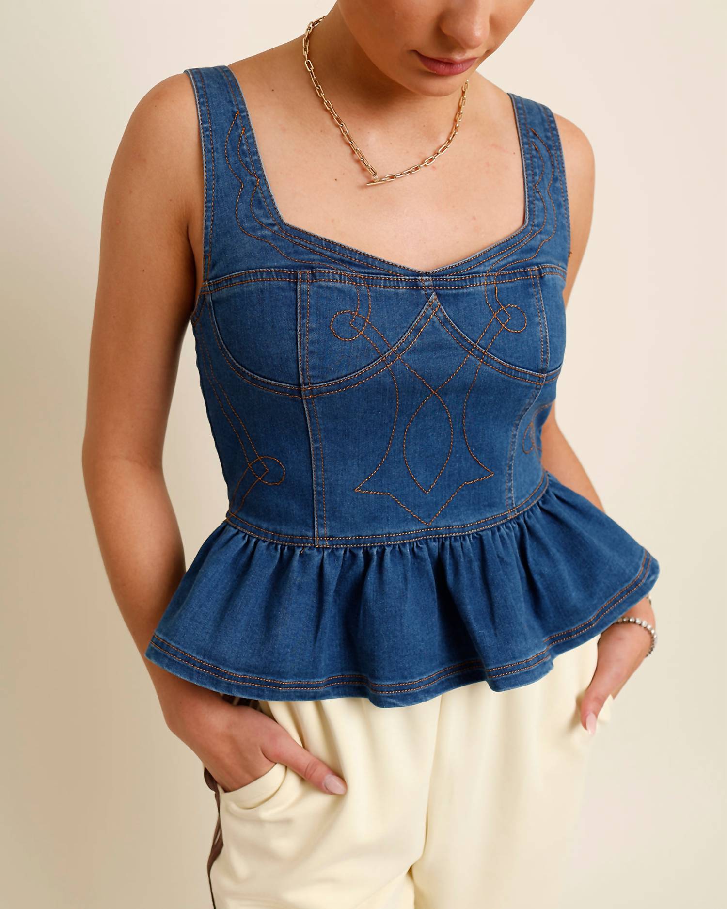 Moon River - Darling Denim Peplum Top