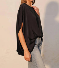 Tyche - Washed Poly Silk Boat Neck Caftan Top
