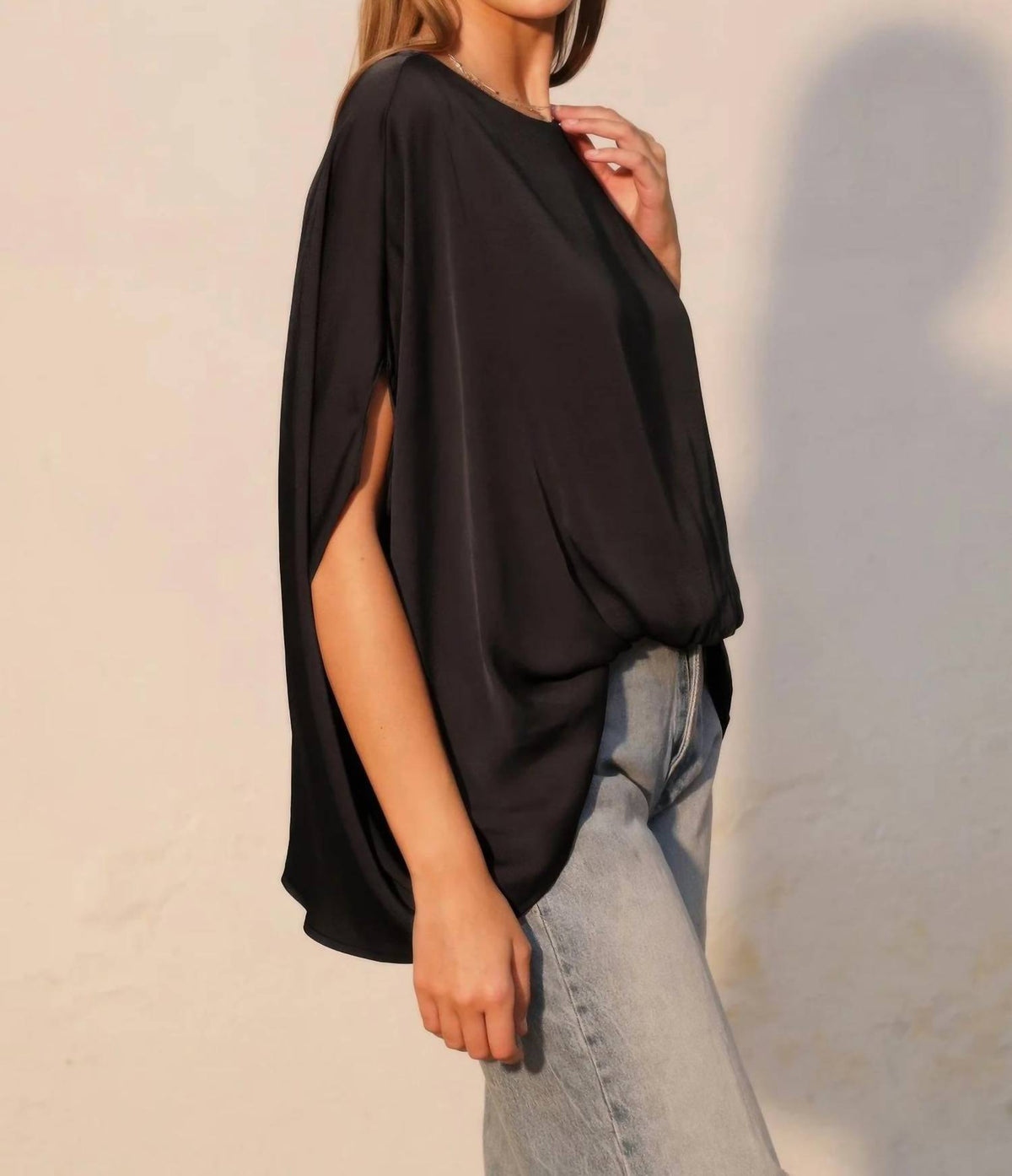Tyche - Washed Poly Silk Boat Neck Caftan Top