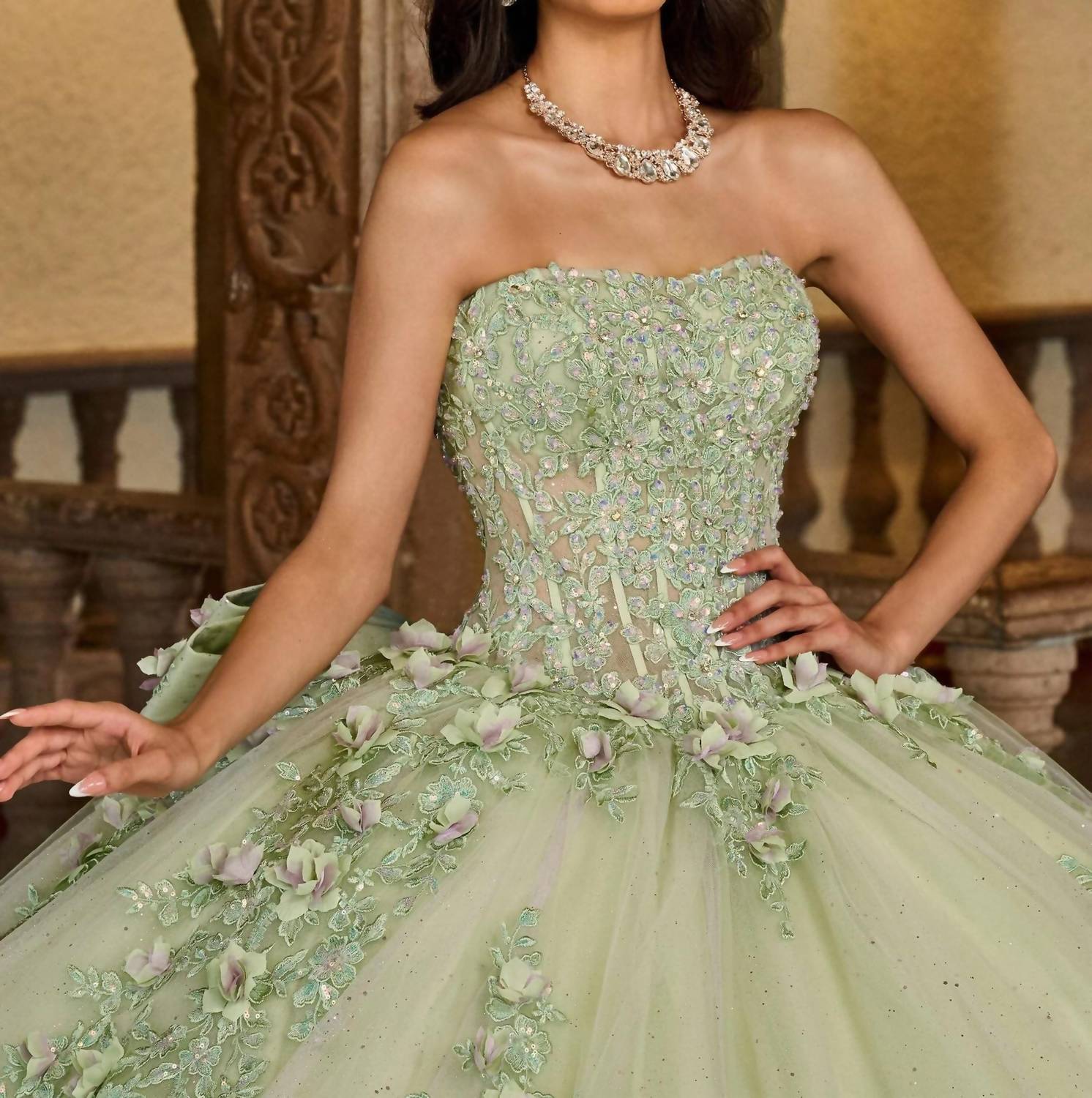 Rachel Allan - Floral Embroidered Corse Bodice Ballgown Dress