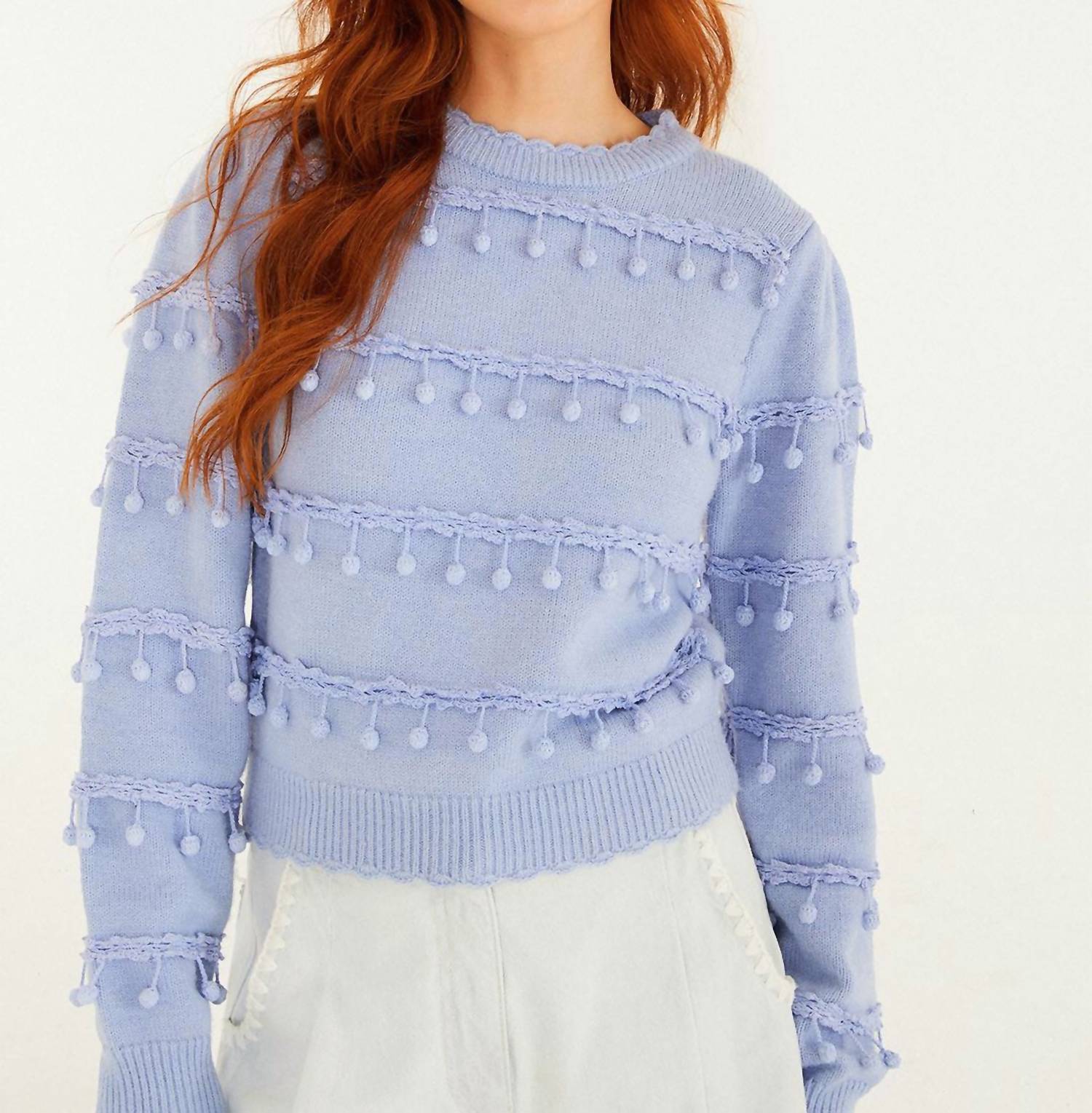 FARM RIO Bubble Trim Knit Sweater in blue - women's sweater