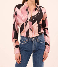 Misa Los Angeles Celine Top in moody abstract flora satin - women's shirt