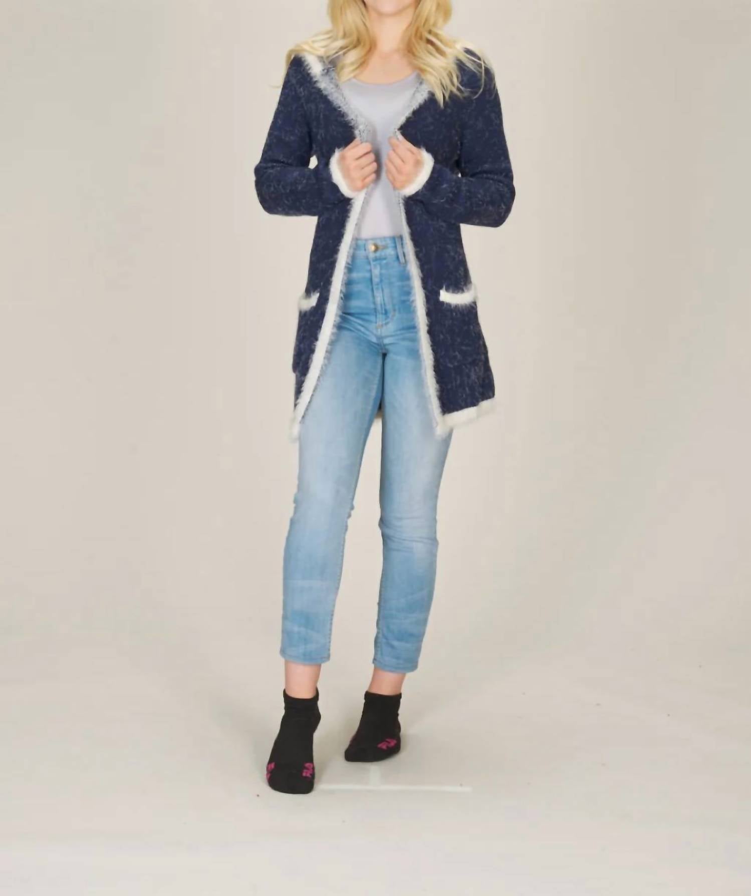 Papillon - Hooded Eyelash Cardigan With Pockets