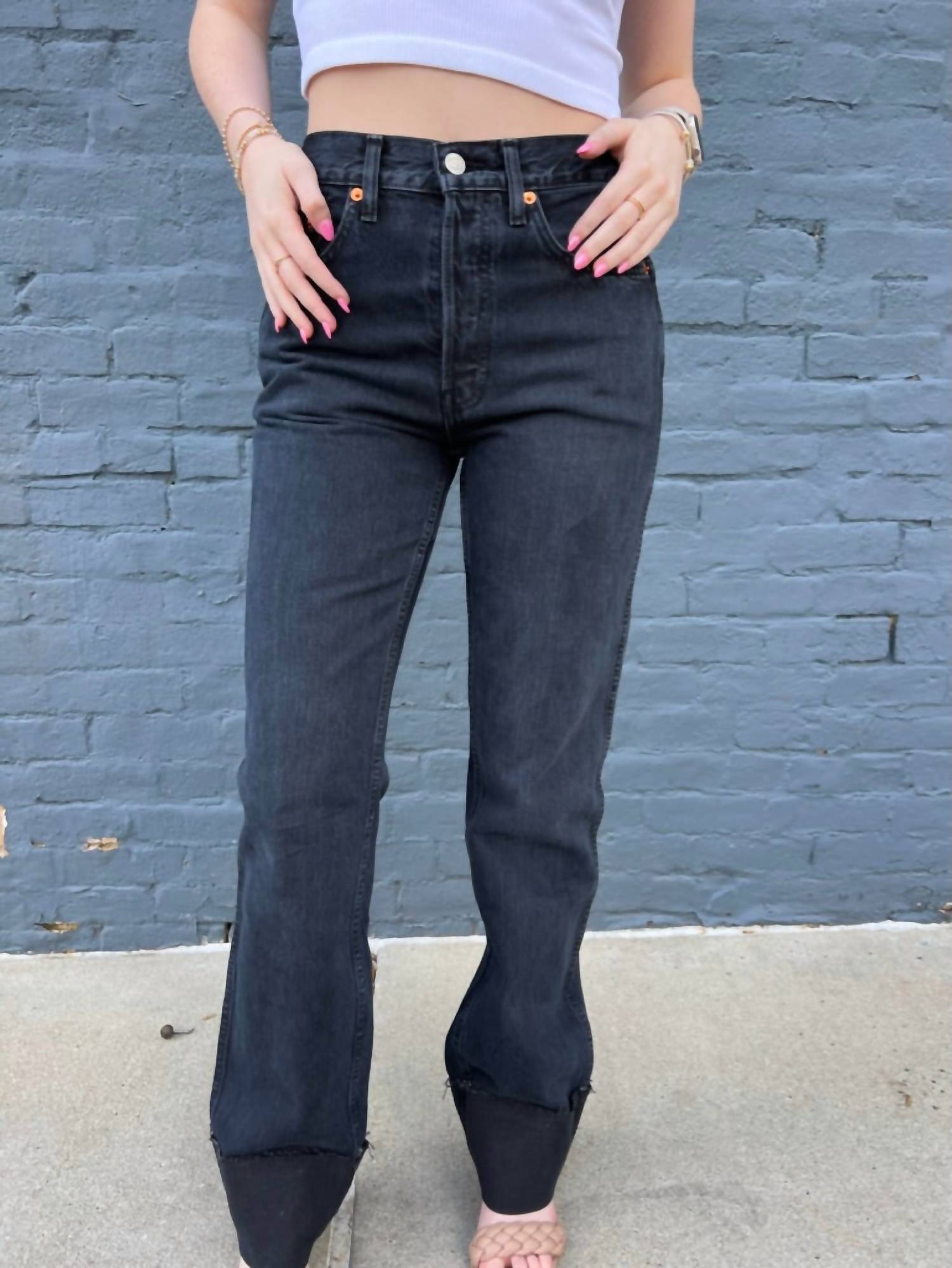 RE/DONE High Rise Loose Long Jeans in blacken blue 1 - women's jeans - alternate view