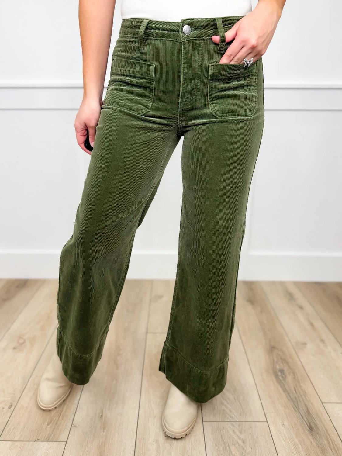 Risen - Cassandra High-rise Wide Leg Cropped Corduroy Pants
