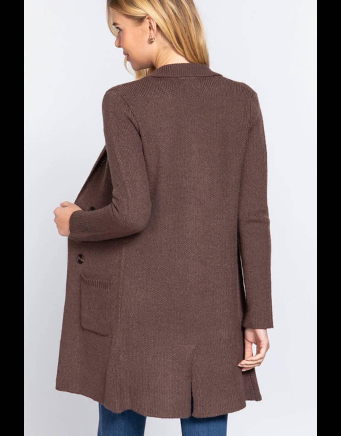 Vanilla Monkey - Notched Collar Sweater Coat With Pockets