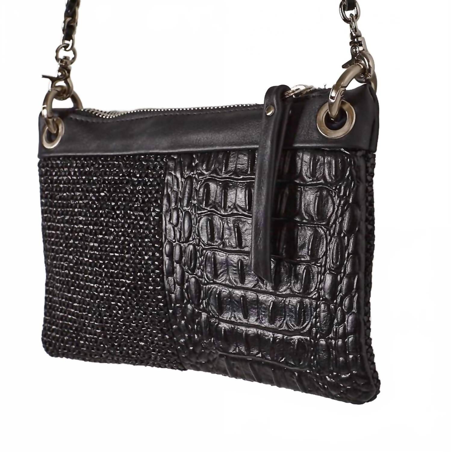 Daniella Lehavi Women's Malika Clutch Bag in black shimmer - women's bag - detail view