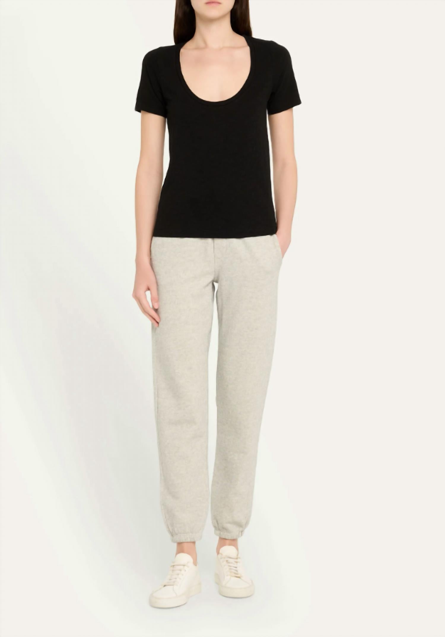 NSF Tally Short Sleeve Fitted U Neck T-Shirt in black - women's t-shirt