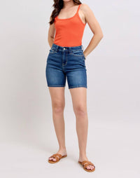 Judy Blue High Waist Bermuda Back Flap Denim Short in blue - women's shorts