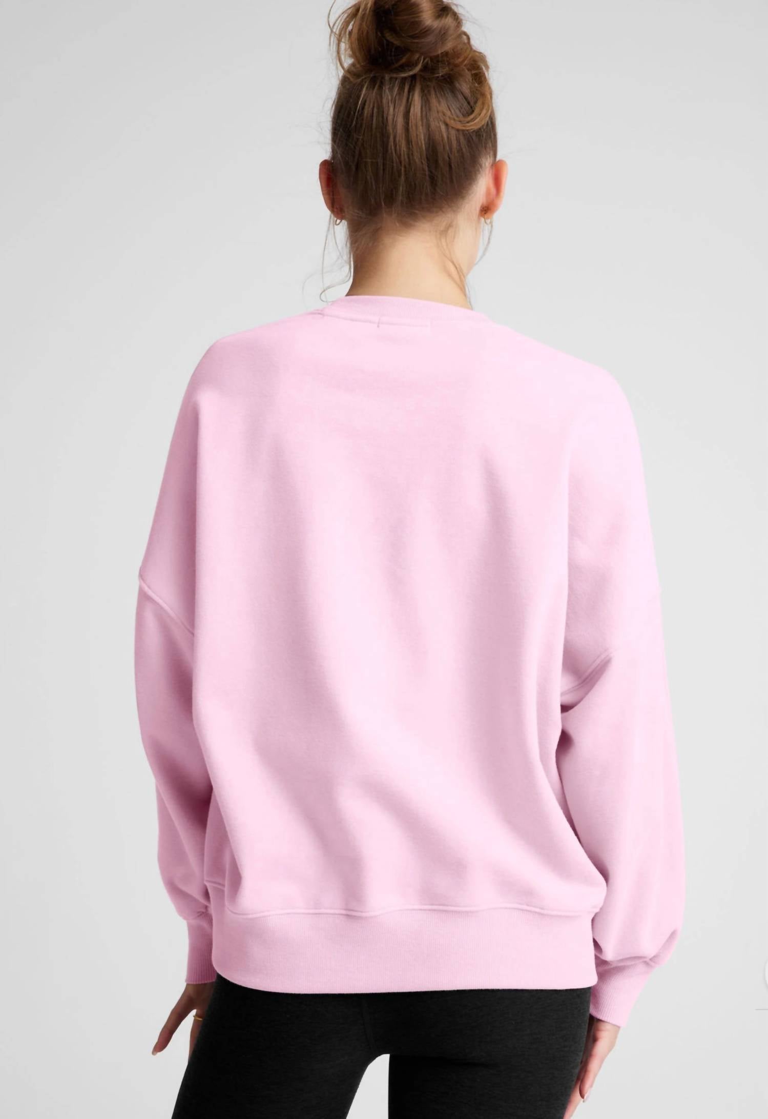 BEYOND YOGA Luxefleece Oversized Sweatshirt in pink - women's top - detail view
