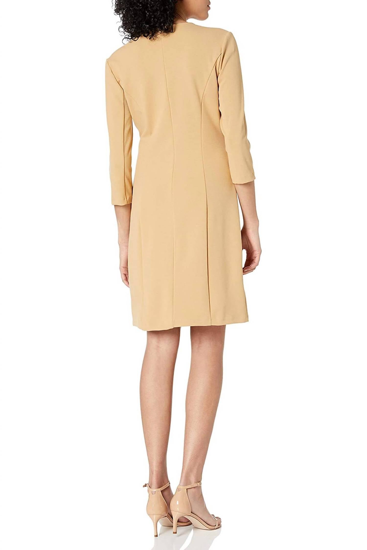 Nanette Lepore - V-neck 3/4 Sleeve Trench Solid Stretch Crepe Dress