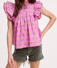 Ultramarine - Floral Cluster Ruffle Blouse