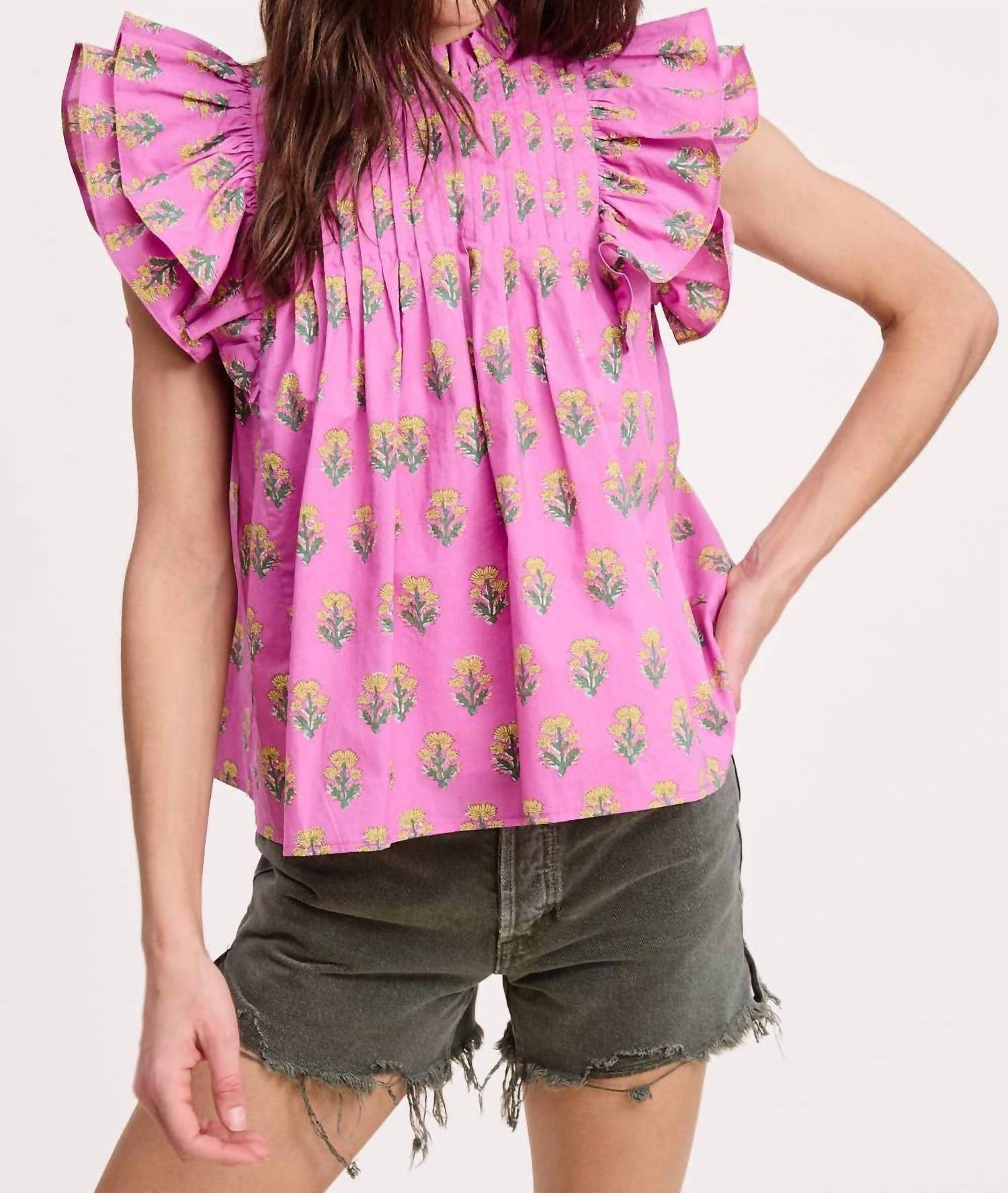 Ultramarine - Floral Cluster Ruffle Blouse
