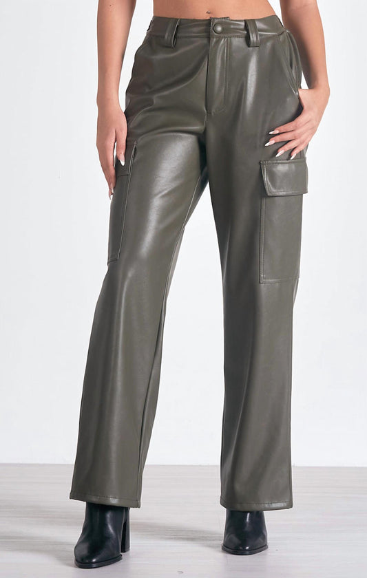 Elan - Faux Leather Cargo Pant