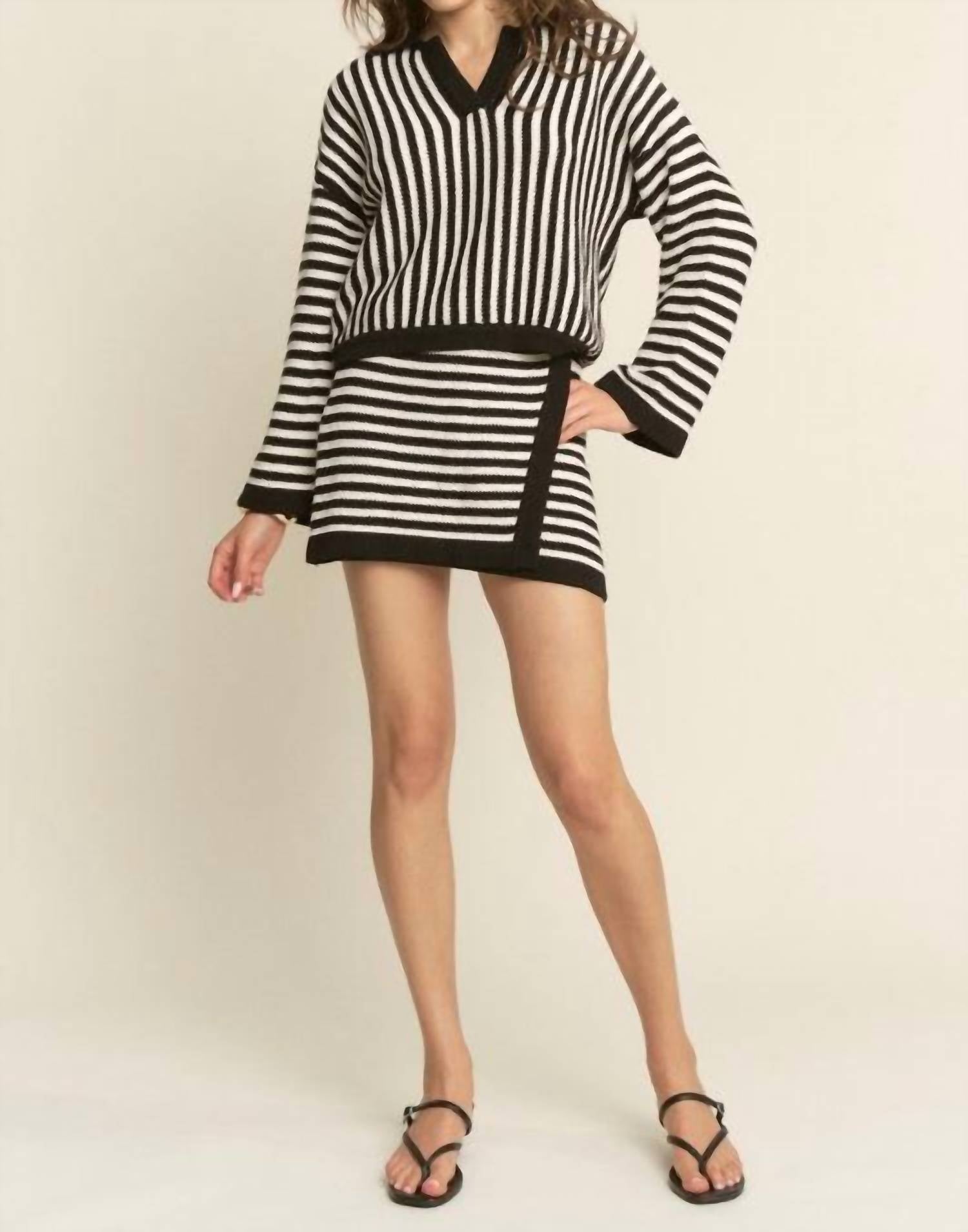 Hersy Knitted Wrap Skirt in black white - women's skirt