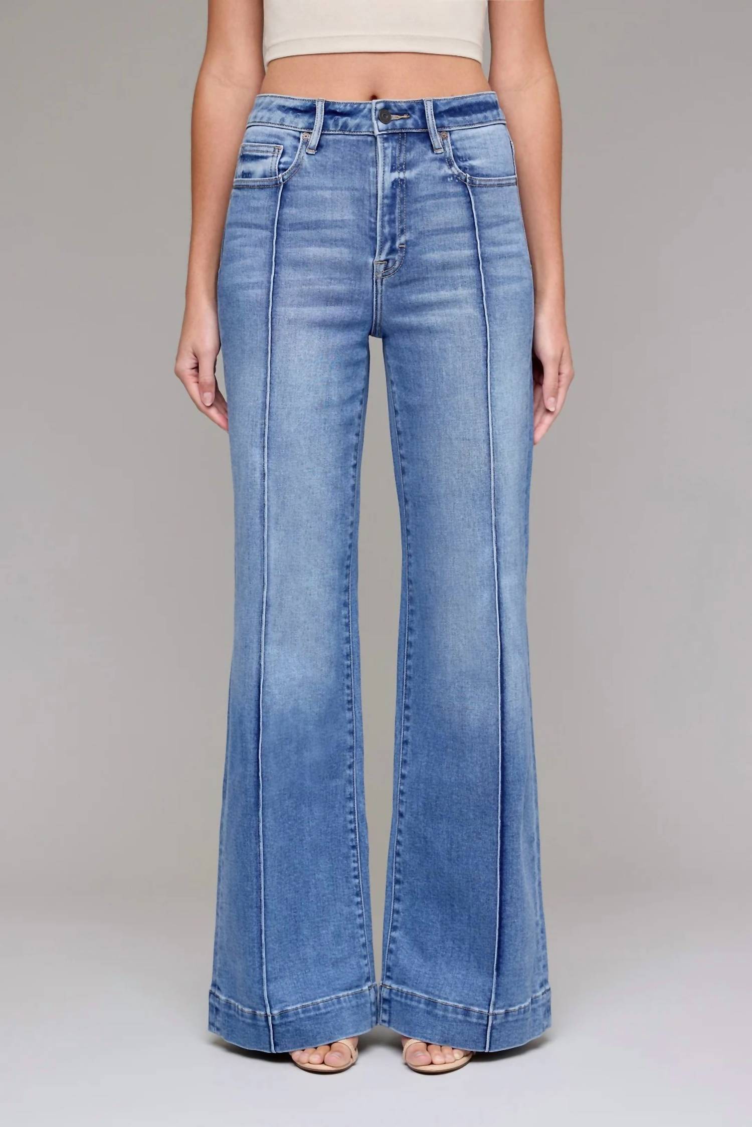 Hidden - Happi High Rise Sculpt Flare With Pin Tucks Jeans
